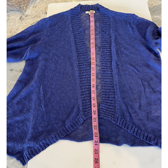 EILEEN FISHER Linen Blend Cardigan Size L Open Front Knit Purple Lightweight - Picture 7 of 10